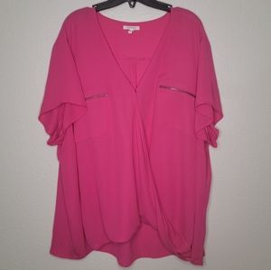 Plus Size Maurices Size 4 hot pink faux wrap zipper pocket snap wrap blouse